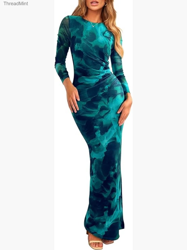 Long Sleeve Floral Bodycon Maxi Dress For Women